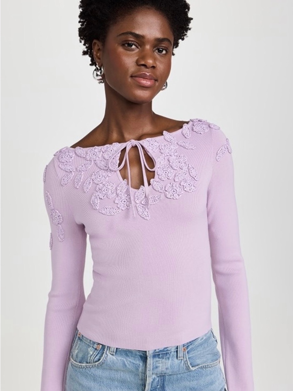 cult gaia Lavender Lace-Appliqué Knit Top